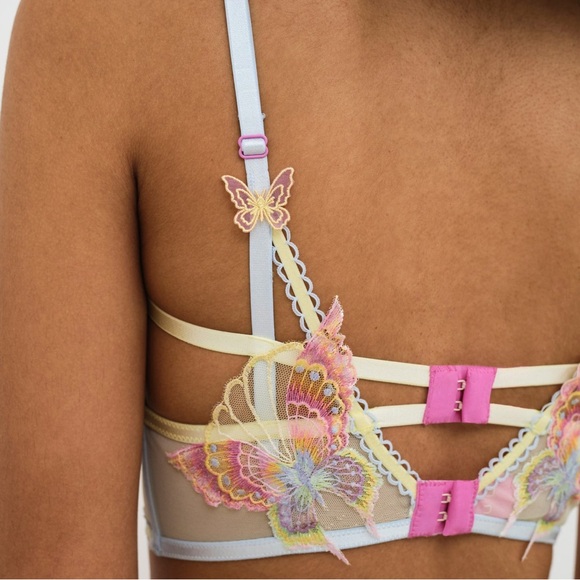 NWT For Love & Lemons 34D Embroidery Papillon Longline Bra Pastel Appliqué - Picture 3 of 5